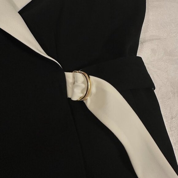 Calvin Klein Sleeveless Wrap Office Dress | Black & White Gold Accent | Size 12 - Picture 6 of 16